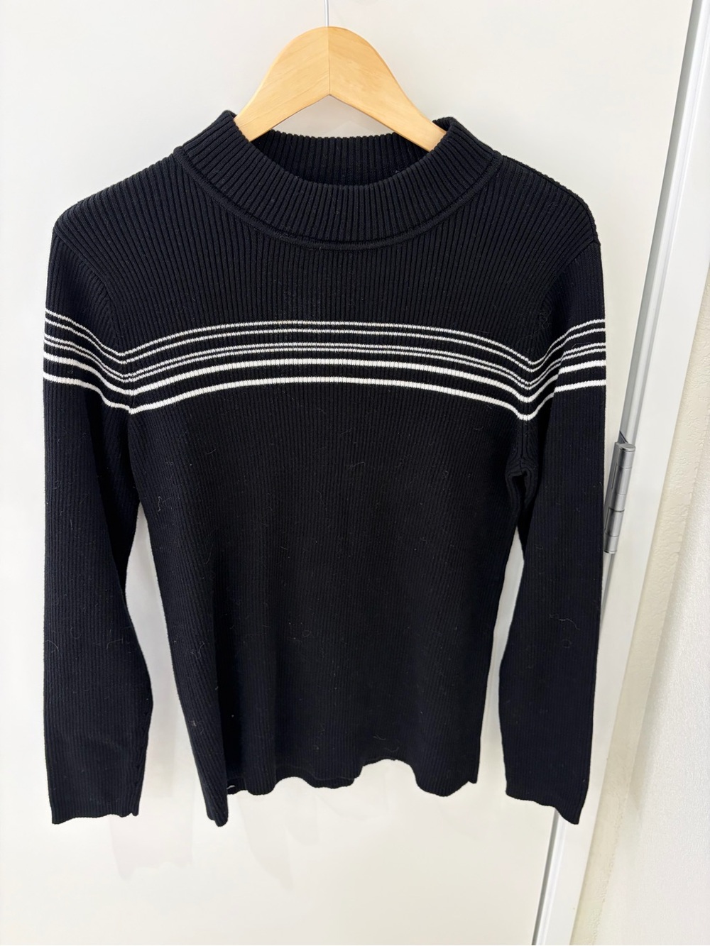 Appleseed's 100%Cotton Black Crewneck Sweater with White Stripes